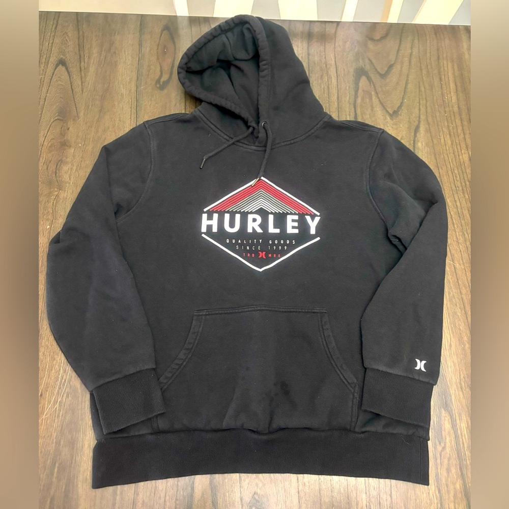 Hurley Black Logo Hoodie Pullover Sweatshirt Size Large
